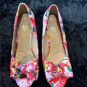 dexflex comfort Pink Multi Floral Bow Slip-On Flats